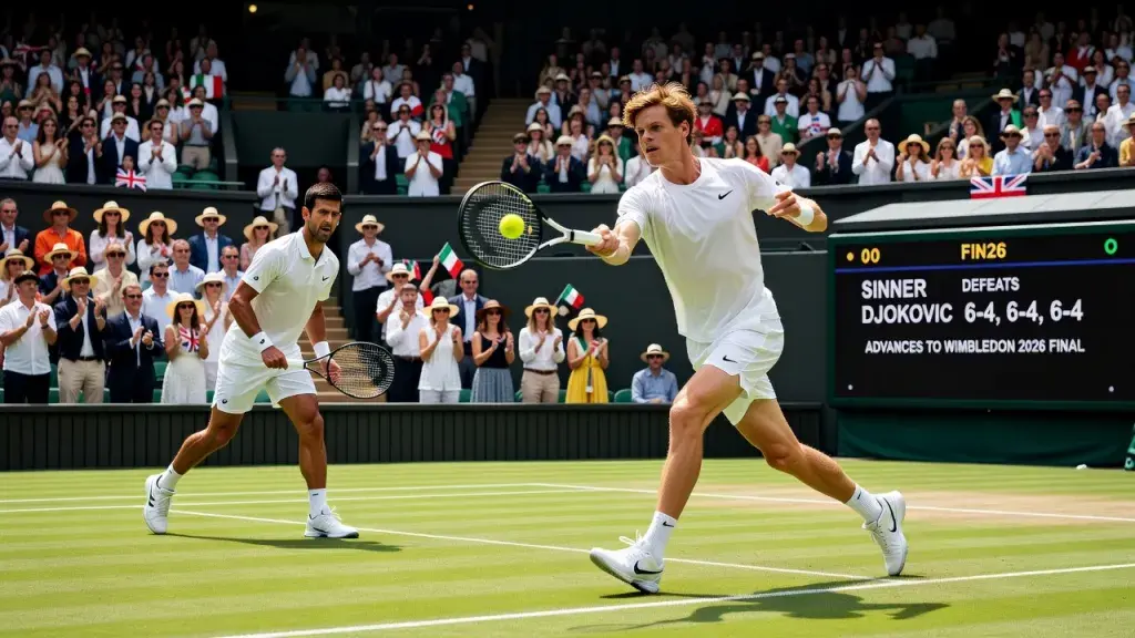Sinner elimina Djokovic em sets diretos e avança à final de Wimbledon 2026